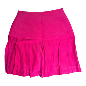KIKIT by Maurice Sasson Fuschia 100% Silk Quilted Waist Pleated Skirt Women 10/4